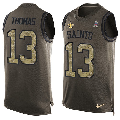 Men's Limited Michael Thomas Nike Jersey Green - #13 Salute to Service Tank Top NFL New Orleans Saints